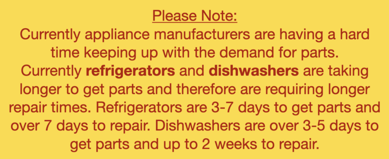 Alpharetta Refrigerator and Dishwasher Repair Times Update.